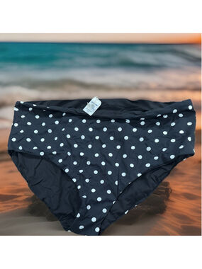 NWT Lands' End Women Plus 26w Bathing suit Swimsuit Bottoms Black White Dots